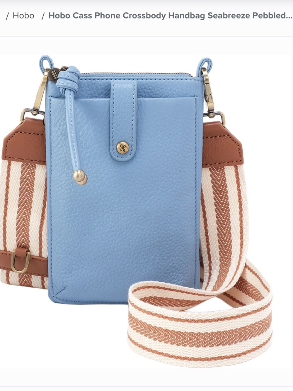 HOBO Cass Leather Phone Crossbody Bag Seabreeze Blue NWT Chevron Strap